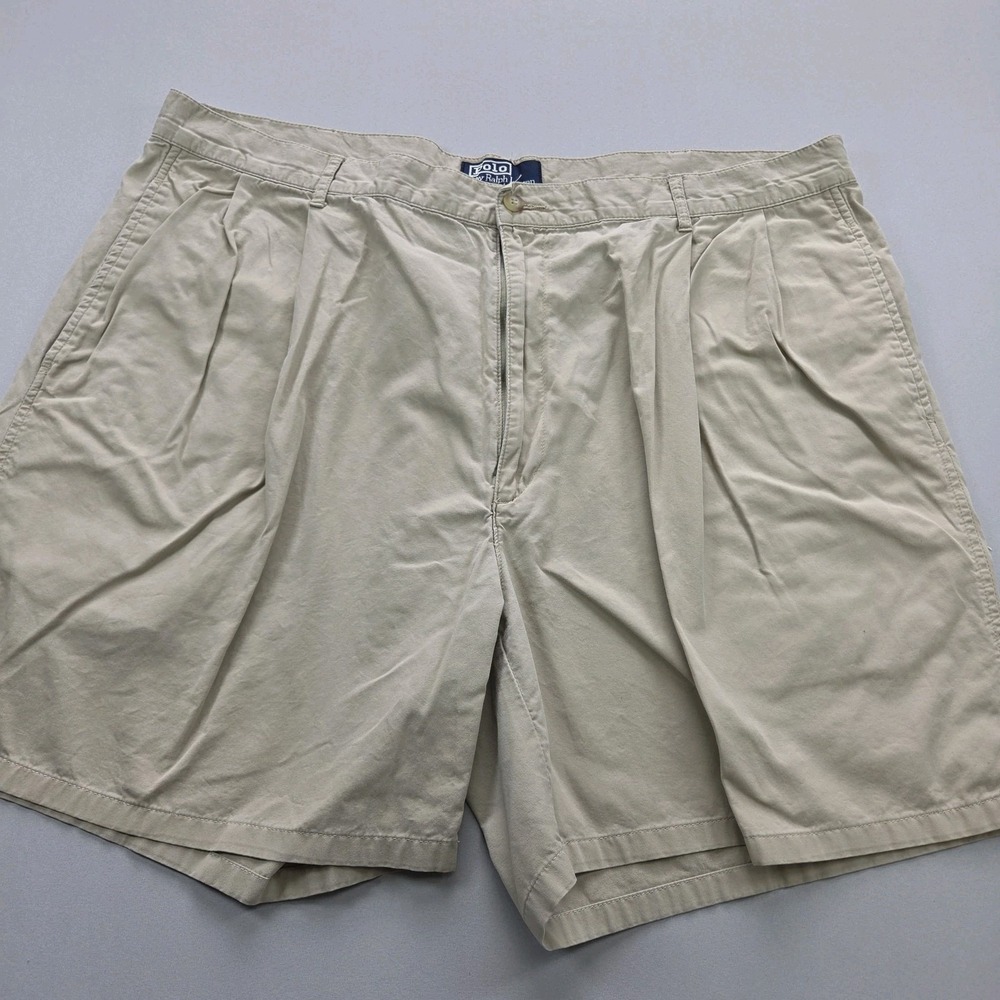 Vintage 90s Polo Ralph Lauren Shorts Mens 42 (Fit 40) Beige Pleated Chino 7"